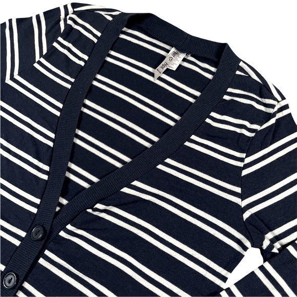 Heart & Hips size medium navy blue & white striped cardigan sweater half button - Picture 2 of 11